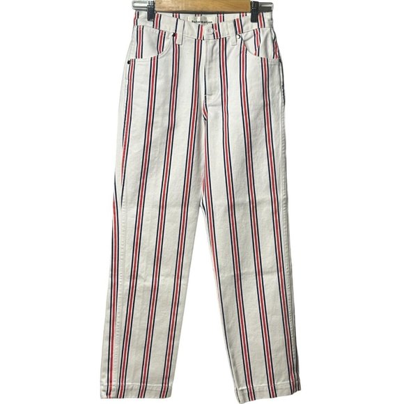 Reformation Grenada Striped Denim Jeans Size S Mid Rise Red White Blue Pants NWT - Picture 1 of 7